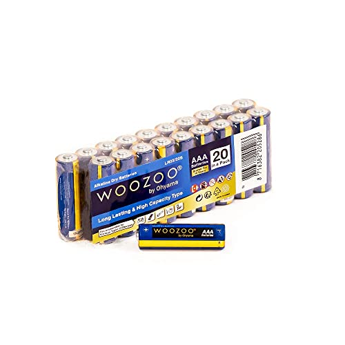 Woozoo, AAA Alkaline-Batterien (Packung mit 20 Stück), 1.5V, 1250mAh, Langanhaltende Leistung, 10 Jahre Lebensdauer, Für kleine elektrische Geräte - Dry Cell Battery LR03 - Blau von Iris Ohyama