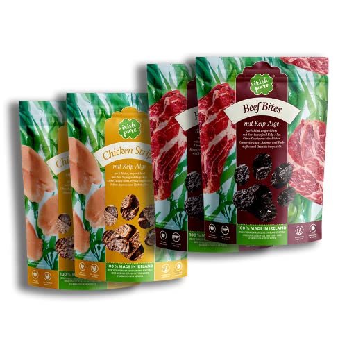 Irish Pure Chicken & Beef Bundle Hundesnacks | 4 x 150g Rind + Huhn Stripes | Training Hund | Getreidefrei | Hunde Belohnung | 100% Natürlicher Snack | Hundeleckerli | Gesunder Hundesnack | Kausnack von Irish Pure