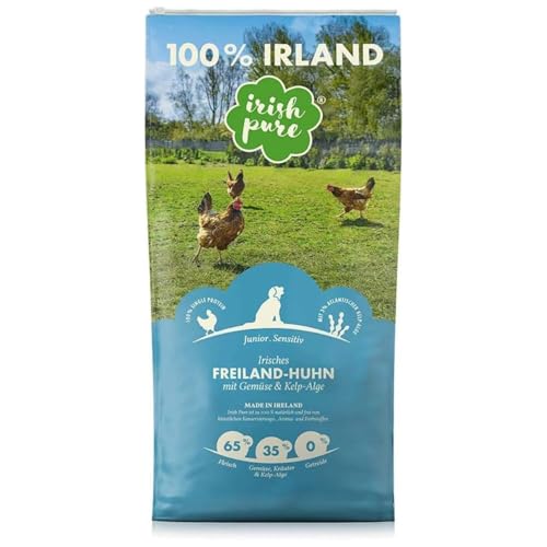 Irish Pure Welpenfutter Trockenfutter | 12kg | Freiland-Huhn mit Kelp-Alge & Gemüse | Junior | Hoher Fleischanteil | Getreidefrei | Sensitiv | Hundetrockenfutter | Für alle Rassen von Irish Pure