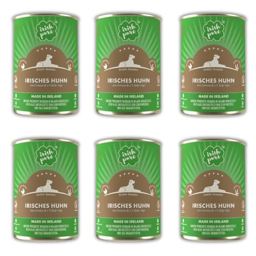 Irish Pure Premium Senior Nassfutter für Hunde | 6 x 390g | irisches-Huhn | Vitamine | Getreidefrei | Sensitiv | mit Superfood Kelp-Alge | Nassfutter für alle Rassen von Irish Pure