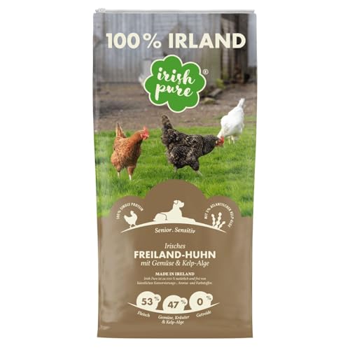 Irish Pure Senior Trockenfutter | 12kg | Freiland-Huhn mit Kelp-Alge & Gemüse | Hoher Fleischanteil | Getreidefrei | Sensitiv | Hundetrockenfutter | Hundefutter für alle Rassen von Irish Pure