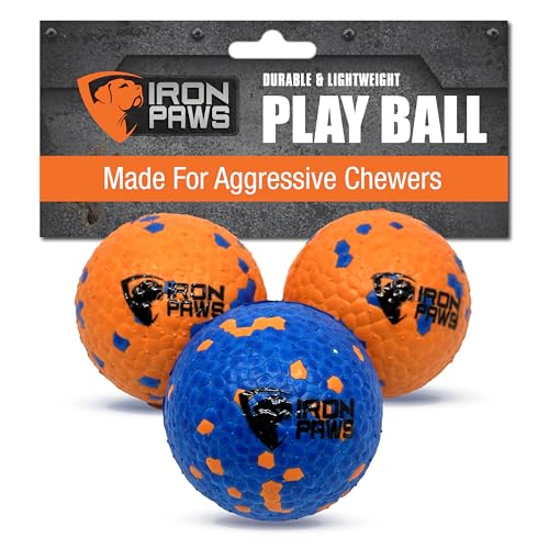 Iron Paws Unzerstörbarer Hundeball, 3 Stück (Blau/Orange) – Robustes Hundespielzeug für aggressive Kauer, ideal für drinnen und draußen, weiches Hundespielzeug zum Apportieren von Iron Paws