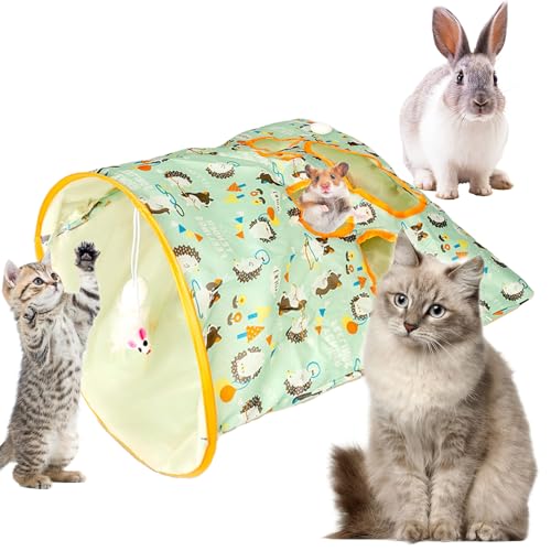 Cat Tunnel Bag, Pet Cat Play Tunnel Toy, Collapsible Pet Drill Bag for Indoor Cats Dogs, Pet Toy with Plush Ball, Polyester Cloth Cat Self Interactive Prop (Green) von Irrun