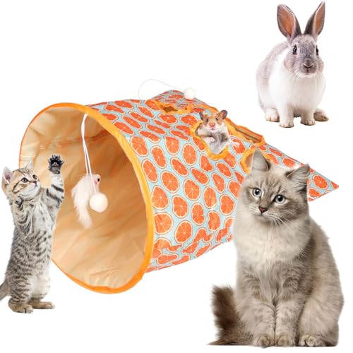 Cat Tunnel Bag, Pet Cat Play Tunnel Toy, Collapsible Pet Drill Bag for Indoor Cats Dogs, Pet Toy with Plush Ball, Polyester Cloth Cat Self Interactive Prop (Orange) von Irrun