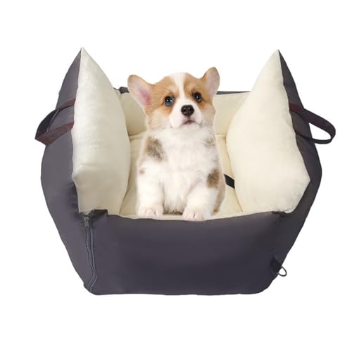 Hundeautositz Plüsch, weicher Hundebooster Sitz Polyester, Baumwollfüllung Haustier Autositz, wasserdichte rutschfeste Hundetransportträger, Haustier Booster Sitz mit stabilem Gürtel (Grey, One Size) von Irrun