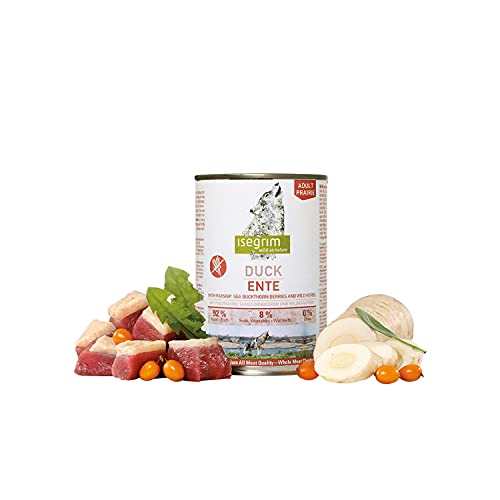 ISEGRIM Dose für Erwachsene, Ente + Chirivia, Sanddornbeeren und Wildkräuter, 400 g, Hund von Isegrim