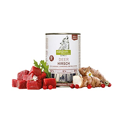 ISEGRIM Dose für Erwachsene, Hirsch + Wasser, Beeren und Wildkräuter, 400 g, Hund von Isegrim