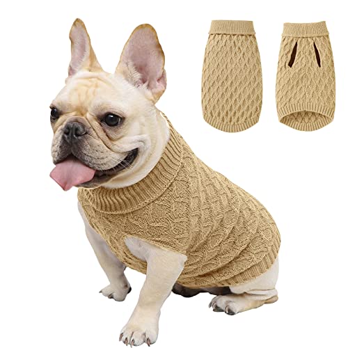 Hundepullover, Rollkragen, klassischer Haustier-Strickpullover, warm, niedlich, Welpen-Sweatshirt, Hundekleider, Pullover, Winterkleidung, Pullover für drinnen und draußen (Khaki, M) von Isyunen