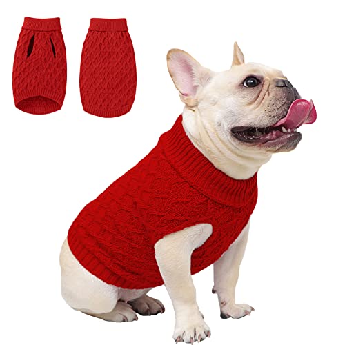 Hundepullover, Rollkragen, klassischer Haustier-Strickpullover, warm, niedlich, Welpen-Sweatshirt, Hundekleider, Winterkleidung, Pullover für den Innen- und Außenbereich (Rot, Größe S) von Isyunen