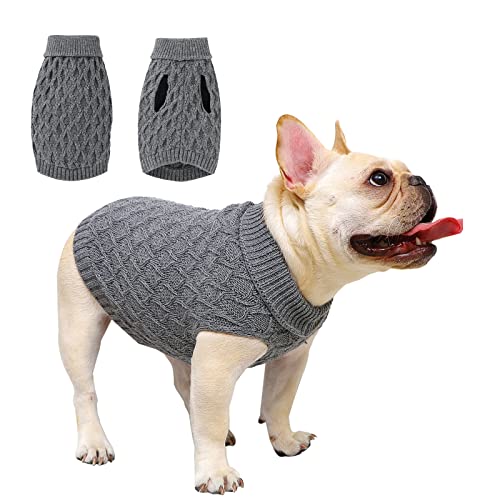 Hundepullover, Rollkragen, klassischer Haustier-Strickpullover, warm, niedlich, Welpen-Sweatshirt, Pullover, Winterkleidung, Pullover für den Innen- und Außenbereich (Größe XL, Grau) von Isyunen