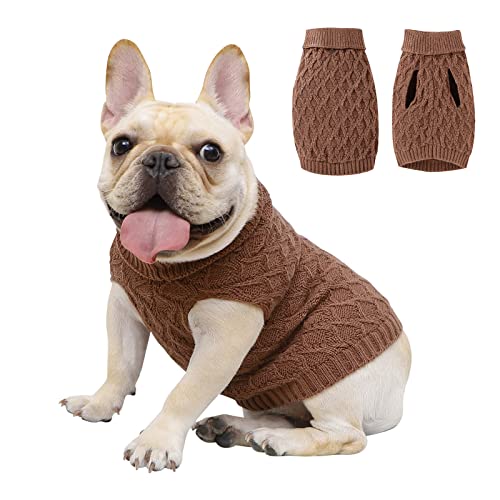 Hundepullover Rollkragen Klassischer Haustier-Strickpullover Warm niedlich Welpen Sweatshirt Pullover Winter Hundekleidung Pullover Bekleidung für den Innen- und Außenbereich (Braun, M) von Isyunen