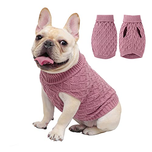 Hundepullover Rollkragen Klassischer Haustier-Strickpullover Warm niedlich Welpen Sweatshirt Pullover Winter Hundekleidung Pullover Bekleidung für den Innen- und Außenbereich (Rosa, XXXL) von Isyunen