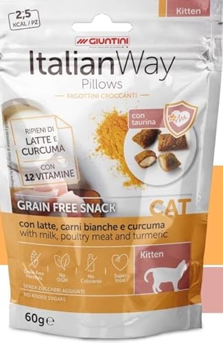 ItalianWay Cat Pillow Kitten Snack Milch, weißes Fleisch und Kurkuma (60 g x 8 Stück) von ItalianWay