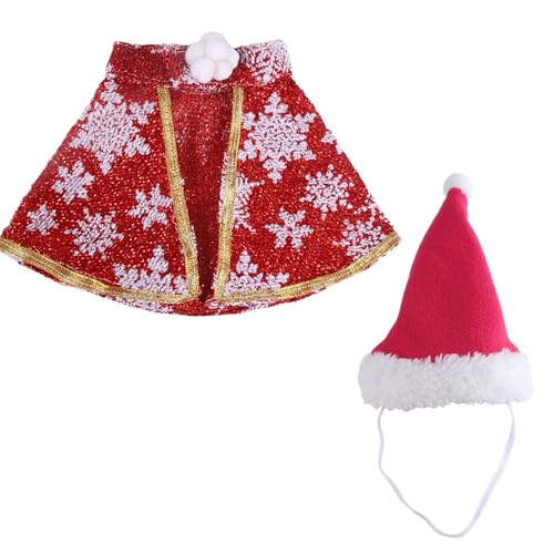 Itkcozcg Weihnachtliches Hundekostüm, Umhang und Mütze, Set für Haustiere, Katzen, Hunde, Festivals, Verkleidungen, Hunde-Party-Outfit, Cosplay-Zubehör von Itkcozcg