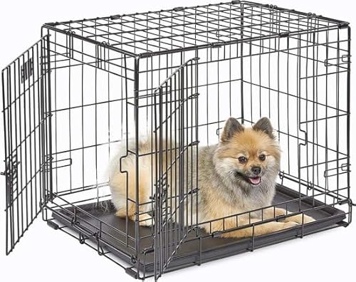 IvoQ Hundekäfig M - Schwarz - 75,5x47x54,5 cm - Doppeltürig - Faltbar und Langlebig - Metall von IvoQ