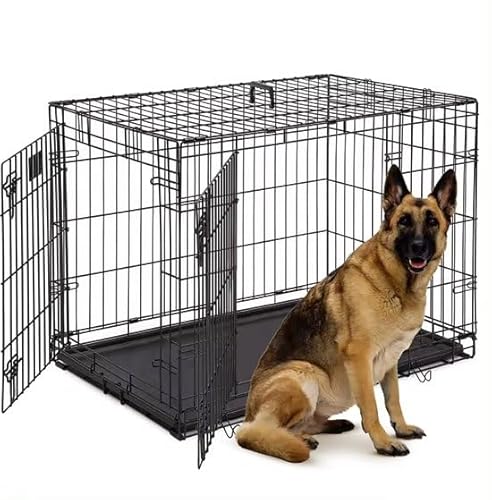 IvoQ Hundekäfig XL - 107x71x77,5 cm - Doppeltürig - Faltbar - Langlebig - Schwarz von IvoQ