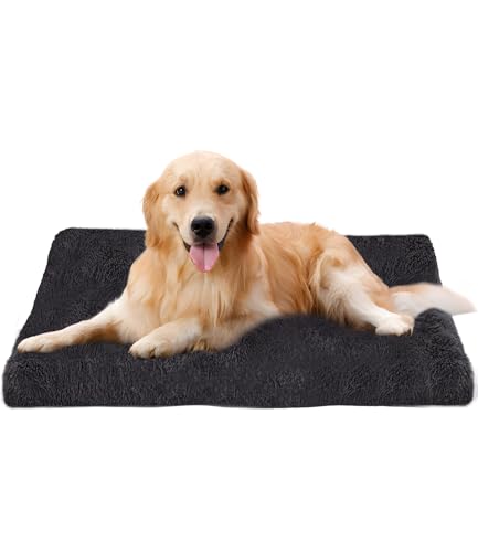 Flauschiges Hundekissen Mittelgroße Hunde Hundebett, 95 x 65 cm, Hundekissen Langer Plüsch, maschinenwaschbar Rutschfeste Unterseite Flauschige Orthopädisches Hundematte, Weiche Polsterung,Dunkelgrau von Ixydor