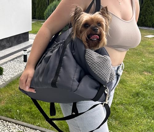 Izabell Hundetasche 3 in 1, Hundetragetasche, Welpentasche, Haustiertransporttasche, Transporttasche für kleine und mittelgroße Hunde, Welpen, Katzen bis 7 kg (Grau, M) von Izabell