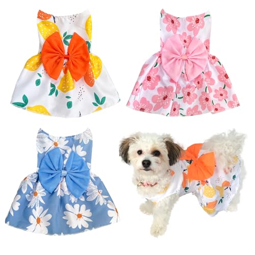 3-Teilige Hundekleider Welpen Bowknot Luxus Prinzessin Kleid Blumenkleidung Hochzeitsabendkleid Sommer Outfits Tutu Rock Niedliches Hundekleid für Kleines Hundemädchen von Izefia