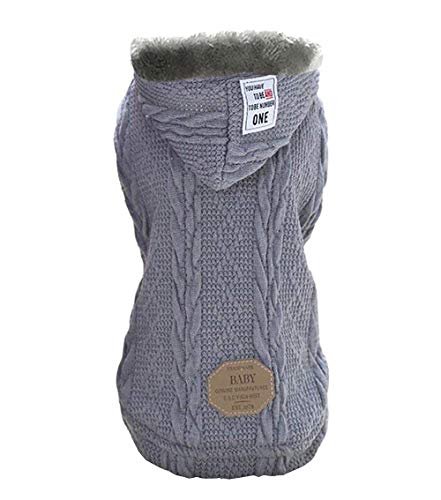 Hunde-Kapuzenpullover, Rdc Haustier-Kleidung, Hunde-Wollpullover mit Kappe, Winter Warm Rollkragenpullover Fleece Mantel für kleine Hunde & mittelgroße Hunde & Katzen (XXL, Grau) von Izefia