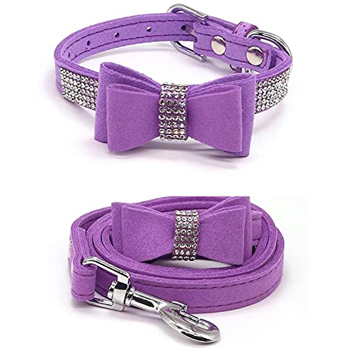 Hundehalsband Mit Leine Set Haustierhalsbänder und Leinen Verstellbare Hundekatze Bowknot Kristall Hundehalsband für Kleine Hunde Mittelgroße Hunde von Izefia