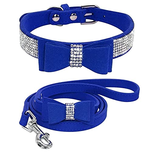 Hundehalsband Mit Leine Set Haustierhalsbänder und Leinen Verstellbare Hundekatze Bowknot Kristall Hundehalsband für Kleine Hunde Mittelgroße Hunde von Izefia