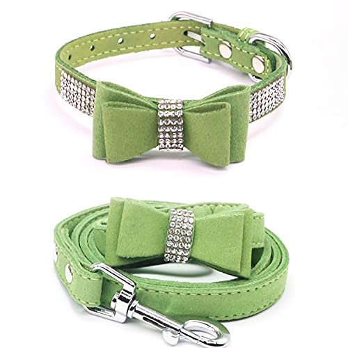 Hundehalsband Mit Leine Set Haustierhalsbänder und Leinen Verstellbare Hundekatze Bowknot Kristall Hundehalsband für Kleine Hunde Mittelgroße Hunde von Izefia