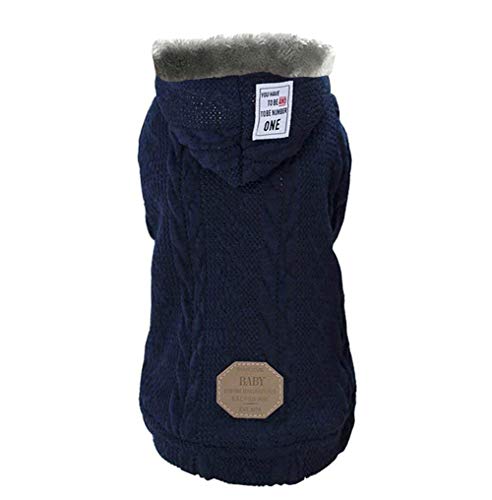 Hundepullover mit Kapuze, Rdc Haustier-Kleidung, Wollpullover mit Kappe, Winter, warm, Rollkragenpullover, Fleece-Mantel für kleine Hunde, mittelgroße Hunde, Katzen (M, blau) von Izefia