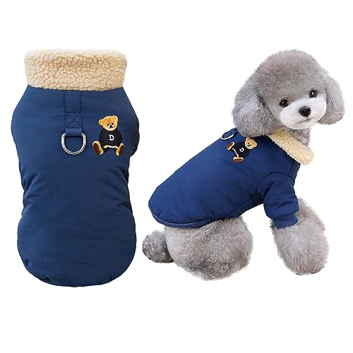 Izefia Hundemantel Kaltwettermantel Winddichte Jacke Fleece warme Hundepullover Winter Dicke Kleidung Dicke Weste Pelzkragen Bär Druck Hundemantel für kleine Hund mittlere Hundekatze von Izefia