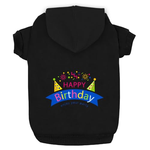 Izefia Kapuzenpullis für Hunde Kapuzenpullis für Kleine Hunde Kleidung Happy Birthday Geschenk Fleece Pullover Winter Sweatshirt Warme Baumwolle Hund Kapuzenpullis für Kleine Hund Mittlere Hund Katze von Izefia