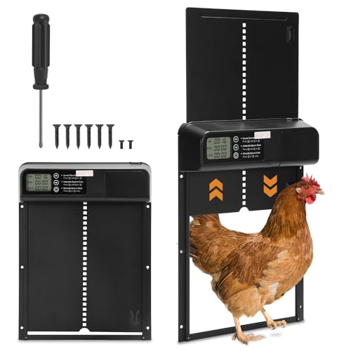 Izrielar Automatische Hühnerklappe Türöffner, Elektrische Türöffner mit LED Display,Timer, Intelligenter Einklemmschutz Automatisch Hühnertür für Sichere Hühneraufzucht von Izrielar