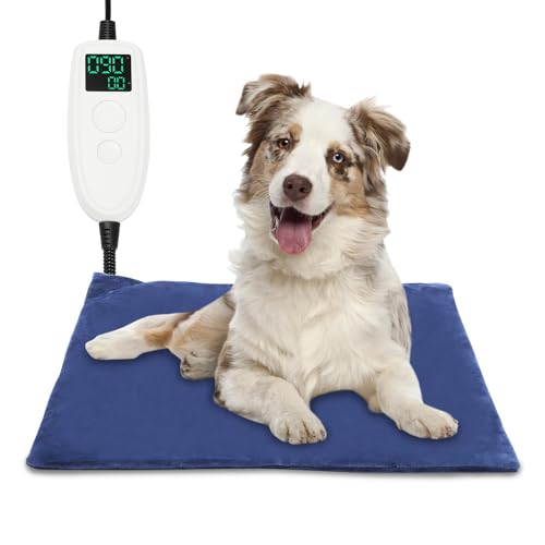 Izrielar Haustier Heizkissen für Hunde und Katzen, Wärmedecke Katze Elektrisch mit Timing und Temperatur Einstellbar, Wärmematte für Katzen Hunde mit Kaubeständigem Kabel, Blau- 50 x 50cm von Izrielar