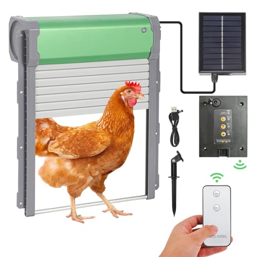 Izrielar Hühnerklappe Solar Rolltor, mit Timer, Lichtsensor, Fernbedienung, Intelligenter Einklemmschutz Automatisch, Elektrische Türöffner Hühnerklappe Hühnertür für Sichere Hühneraufzucht von Izrielar