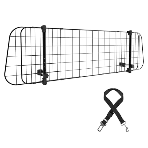 Izrielar Hundegitter Auto, Autoschutzgitter Trenngitter Universal, Autoschutzgitter Verstellbare Breite mit Sicherheitsgurt für Hunde, Maße 30 x 90-145 cm von Izrielar