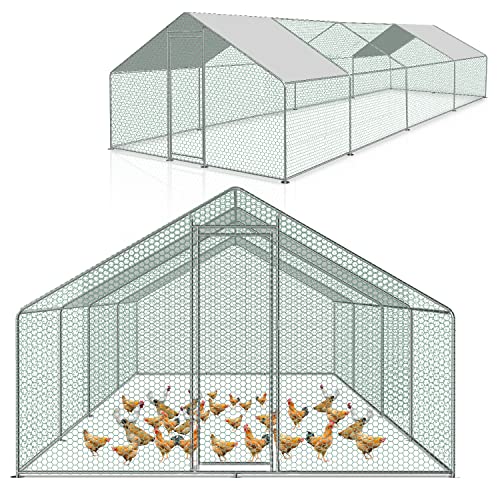 Izrielar XXL Hühnerstall Freilaufgehege mit Sicherheitsschloss und Wasserdichtes PE-Farbtuch, Schnell zu reinigen, Outdoor Geflügelstall Viel Platz für Hühner, Kaninchen und weitere Kleintiere, 3x8x2m von Izrielar