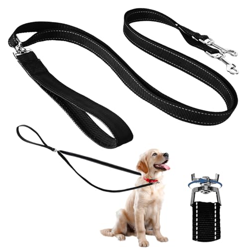 Hundeleine 120cm, Keine Verwicklung Hundeleine Verstellbar, Dog Leads, Reflektierend Hunde Leine für große und mittelgroße zum Spazierengehen, Führleine Hund Gepolsterte Handschlaufen (Schwarz) von JABNOW