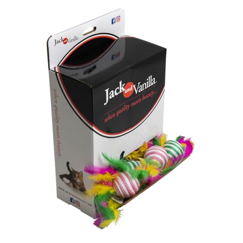 JACK AND VANILLA, Ball mit Feder für Katzen, stimuliert den Jagdinstinkt, leicht und langlebig, perfekt für aktives Spiel, Größe 4,5 cm, Mehrfarbig, Modell Cat Toys von JACK AND VANILLA