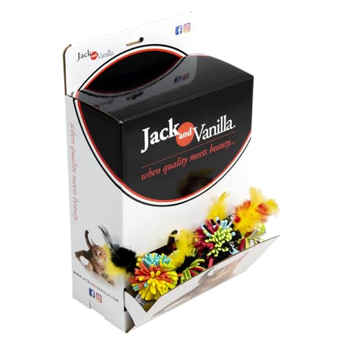 JACK AND VANILLA, Ball mit Federn für Katzen, stimuliert den Jagdinstinkt, langlebige und ungiftige Materialien, buntes Design, 7 cm, Verschiedene Modelle von JACK AND VANILLA