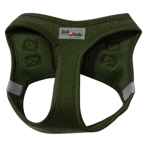 JACK AND VANILLA, Bequemes Mesh-Geschirr für Hunde, individuelle Passform, ergonomisches Design, praktische Clips, verstärkte Sicherheit, Größe 27-30 cm, Farbe Grün-XXXS, Expeditionsmodell von JACK AND VANILLA