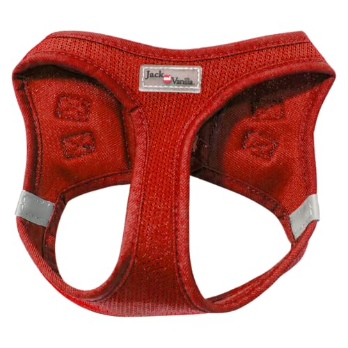 JACK AND VANILLA, Bequemes Mesh-Geschirr für Hunde, individuelle Passform, ergonomisches Design, rote Sichtbarkeit, Größe 27 – 30 cm, Sicherheit und Bewegungsfreiheit, Modell Expedition von JACK AND VANILLA