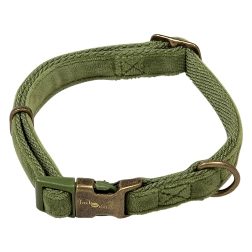 JACK AND VANILLA, Elegantes Velours-Halsband für Hunde, verstellbar von 24 bis 35 cm, optimaler Komfort, modernes Design, verstärkte Sicherheit, Farbe: Oliv, Größe S, Modell Velvet von JACK AND VANILLA