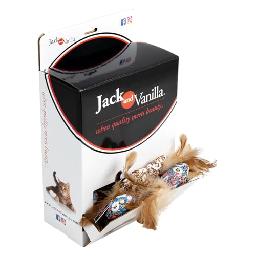 JACK AND VANILLA, Interaktives Katzenspielzeug aus Plüsch Fisch mit bunten Federn, stimuliert den Jagdinstinkt, 7 cm, Rassen, Modell Cat Toys von JACK AND VANILLA