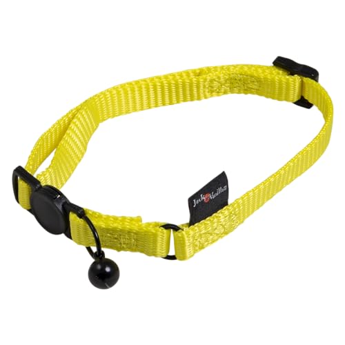 JACK AND VANILLA, Katzenhalsband aus Nylon, Gelb – Langlebig und verstellbar, Sicherheitsschnalle, Ortungsglocke, Optimaler Komfort, Größe 10 mm, 24–35 cm, Nylon-Modell von JACK AND VANILLA