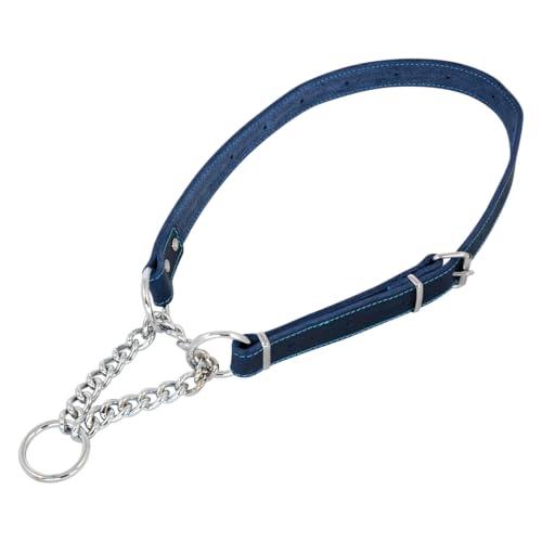 JACK AND VANILLA, Martingale Hundehalsband, Leder, Blau, verstellbar von 35 bis 50 cm, 16 mm breit, Elegantes und langlebiges Design, ideal für sichere Spaziergänge, Modell Leder von JACK AND VANILLA