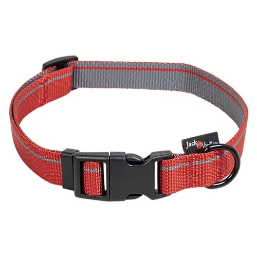 JACK AND VANILLA, Rotes Halsband für Hunde, Elegantes und Komfortables Design, verstellbar, XL 20 mm x 39-65 cm, langlebige Materialien, verstärkte Sicherheit, pflegeleicht, XL, Rot, gestreiftes von JACK AND VANILLA