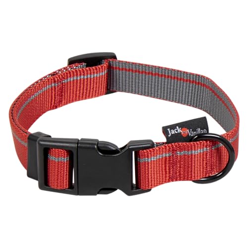 JACK AND VANILLA, Rotes Halsband für Hunde, Elegantes und bequemes Design, verstellbar von 31 bis 47 cm, langlebige und hypoallergene Materialien, Größe L, Farbe Rot, Modell Stripe von JACK AND VANILLA