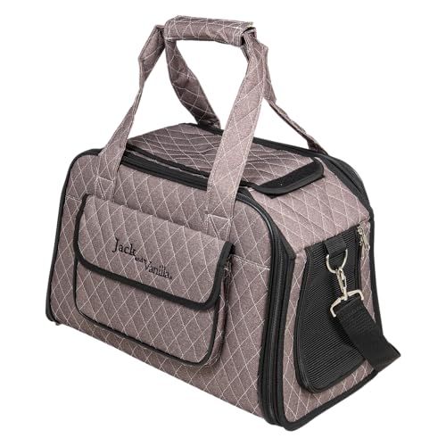 JACK AND VANILLA, Transportbox für Tiere, ergonomisch und langlebig, mit optimaler Belüftung, leicht zu reinigen, Maße 43 x 25 x 28 cm, Farbe Taupe, Modell Bizou von JACK AND VANILLA