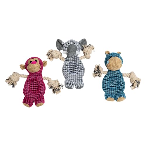 JACK AND VANILLA, Weiche Plüschtiere, Elefant, Nilpferd, AFFE, für Hunde und Katzen, zum Kuscheln und Spielen, 18 cm, lebendige Farben, für alle Rassen von JACK AND VANILLA