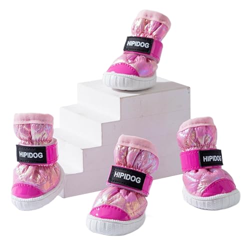 JACKANNA Haustier warme Baumwolle Schuhe, Winter rutschfest verdickt Hundeschuhe, Teddy Bichon kleinen Hund Schnee Stiefel, Welpen Pfote Protektoren (Rosa Schneestiefel, S) von JACKANNA