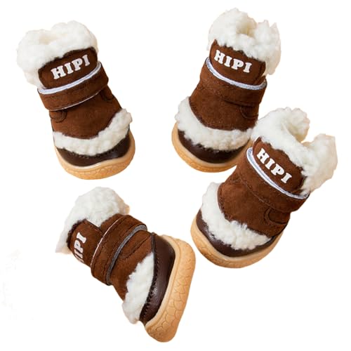 JACKANNA Haustier warme Baumwolle Schuhe, Winter rutschfest verdickt Hundeschuhe, Teddy Bichon kleinen Hund Schnee Stiefel, Welpen Pfote Protektoren (Warmes Braun, L) von JACKANNA